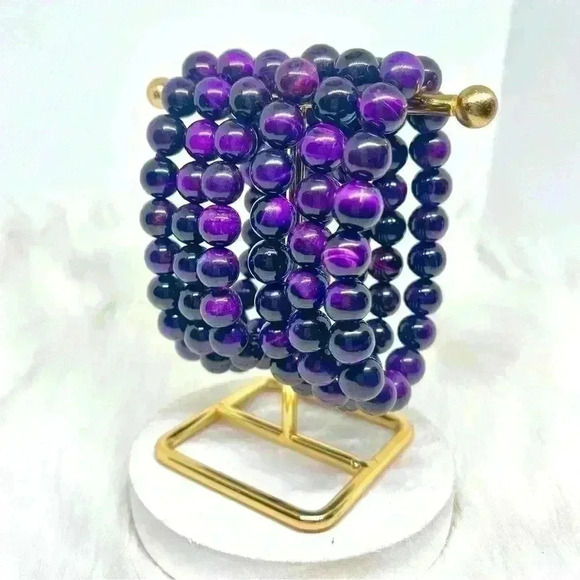 Purple Violet Tiger Eye Stone Bracelet - Picture 3 of 6